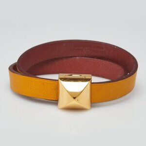 Hermes Yellow/Brown Swift Leather Medor Infini Double Tour Bracelet Size T2